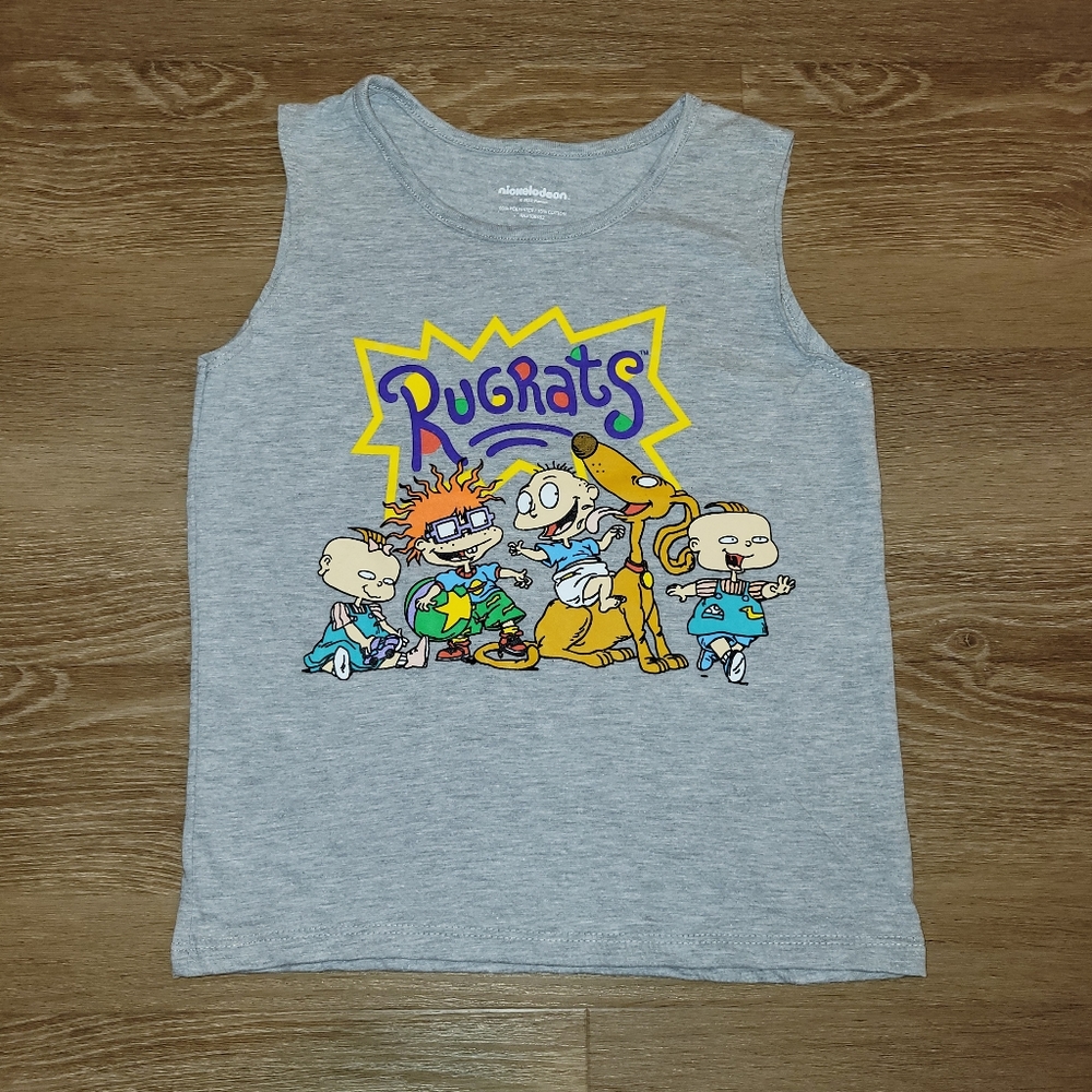 Nickelodeon Rugrats Juniors Grey Graphic Tank Top Shirt Size 7 New
